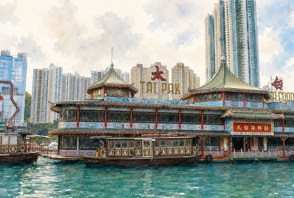 Harbor view traditional floating restaurant